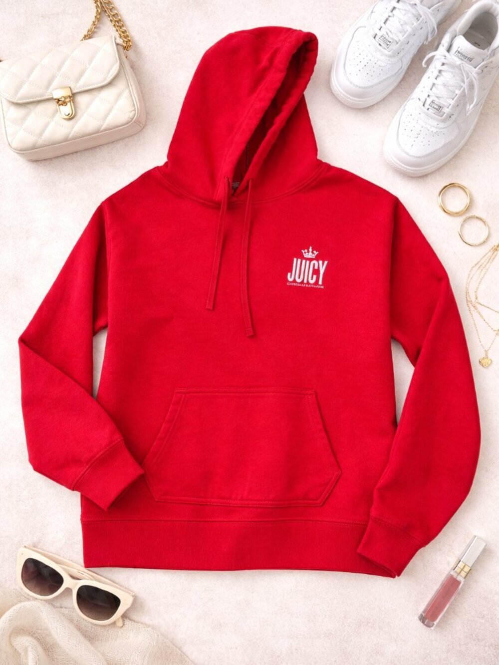 Juicy Couture Red Hoodie Sweatshirt Logo Crown Pullover Size M
